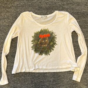 Wildfox Cream Long Sleeve Top with Wreath Design